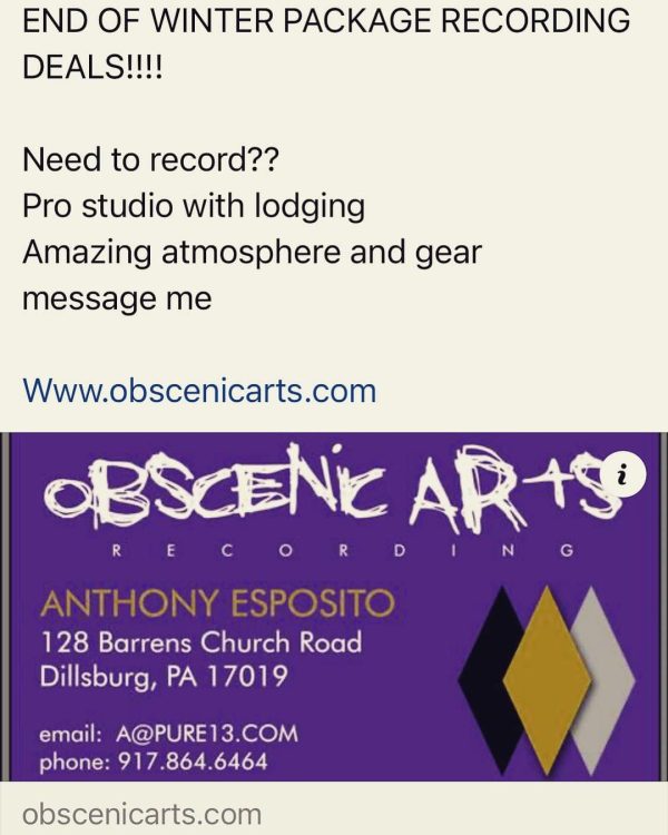 End of winter package recording deals at Obscenic Arts